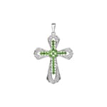 Cross Pendant 750/18 K White Gold with green Garnets & Diamonds 0.15 ct H/si