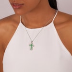 Pendentif croix or gris 750/18 ct avec grenats vert & diamants 0.61 ct H/si - AN-26143-TSA-WG