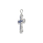 Pendentif croix or gris 750/18 ct avec saphirs & diamants 0.15ct H/si - AN-27707-SAF-WG