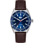 Lacoste Boston Leder Braun / Silbrig & Blau 39mm