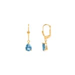 Boucles d'oreilles pendantes or jaune 375/9 ct avec topaze bleue poire