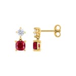 Drop Earrings 375/9 K Yellow Gold with Lab Grown Ruby & Diamonds 0.20 ct
