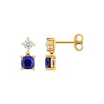 Drop Earrings 375/9 K Yellow Gold with Lab Grown Sapphire & Diamonds 0.20 ct