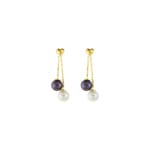Boucles d'oreilles pendantes or jaune 375/9 ct avec perles noires et blanches - 293043.P0