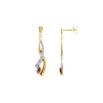 Boucle d'oreilles pendantes or jaune 750/18 ct bicolore avec rubis - GL304BR