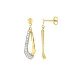 Boucles d'oreilles pendantes or jaune 750/18 ct bicolore avec zircones