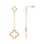 Drop Earrings 750/18 K Yellow Gold Cloverleaf with Diamonds 0.04 ct