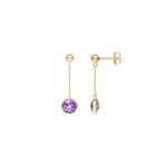 Drop Earrings 750/18 K Yellow Gold with Amethysts