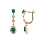 Boucles d'oreilles or jaune 750/18 ct avec émeraudes & diamants 0.15 ct