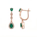 Boucles d'oreilles or rosé 750/18 ct avec émeraudes & diamants 0.15 ct