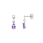 Boucle d'oreilles pendantes or gris 750/18 ct avec améthyste poire