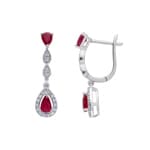 Boucles d'oreilles or gris 750/18 ct avec rubis & diamants 0.15 ct