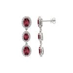 Boucle d'oreilles pendantes or gris 750/18 ct avec rubis & diamants 0.89 ct H/si