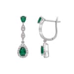 Boucles d'oreilles or gris 750/18 ct avec émeraudes & diamants 0.15 ct