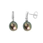 Drop Earrings 750/18 K White Gold with Tahitian Pearl and Diamonds 0.06ct.