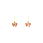 Earrings 750/18 K Yellow Gold Butterfly with Lacquer - 8492