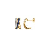 Boucles d'oreilles or jaune 750/18 ct avec saphirs carrée 1.09ct. et diamants 0.02ct.