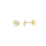Stud Earrings 375/9 K Yellow Gold Heart with Cubic Zirconia