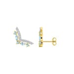 Clous d'oreilles or jaune 375/9 ct avec topazes bleues et zircones