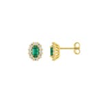 Stud Earrings 375/9 K Yellow Gold with Lab Grown Emerald & Diamonds 0.34 ct