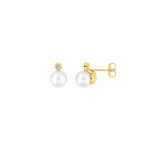 Clous d'oreilles or jaune 375/9 ct avec perles 6mm & zircones