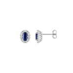 Stud Earrings 375/9 K White Gold with Lab Grown Sapphire & Diamonds 0.34 ct