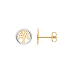 Stud Earrings 750/18 K Yellow and White Gold, Tree of Life