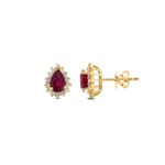 Ohrstecker 750/18 K Gelbgold, Diamanten 0.22 ct H/si & Rubin 1.12 ct