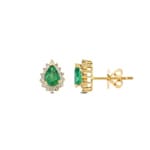 Clous d'oreilles or jaune 750/18 ct, diamants 0.22 ct H/si & émeraude 0.68 ct