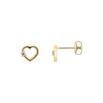 Stud Earrings 750/18 K Yellow Gold Heart with Cubic Zirconia