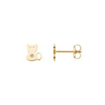 Clous d'oreilles or jaune 750/18 ct Chat avec zircones