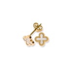 Clous d'oreilles or jaune 750/18 ct Croix avec nacre