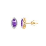 Ohrstecker 750/18 K Gelbgold mit Amethyst Marquise und Diamanten 0.11 ct H/si