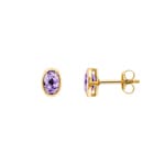 Clous d'oreilles or jaune 750/18 ct avec améthyste ovale