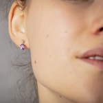 Stud Earrings 750/18 K Yellow Gold with oval Amethyst and Diamonds 0.02 ct H/si - OR-48550-AME-GG