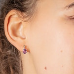 Stud Earrings 750/18 K Yellow Gold with oval Amethyst and Diamonds 0.02 ct H/si - OR-48550-AME-GG