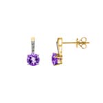 Ohrstecker 750/18 K Gelbgold mit Amethyst rund und Diamanten 0.02 ct H/si