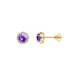 Ohrstecker 750/18 K Gelbgold mit Amethyst rund und Diamanten 0.09 ct H/si