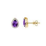 Ohrstecker 750/18 K Gelbgold mit Amethyst Tropfen und Diamanten 0.11 ct H/si