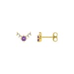 Clous d'oreilles or jaune 750/18 ct avec améthystes & diamants 0.10 ct