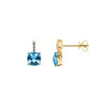 Ohrstecker 750/18 K Gelbgold mit Blautopas Kissen und Diamanten 0.02 ct H/si