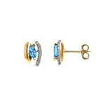 Stud Earrings 750/18 K Yellow Gold with Blue Topaz and Cubic Zirconia