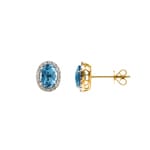 Stud Earrings 750/18 K Yellow Gold with oval Blue Topaz and Diamonds 0.10 ct H/si