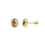Ohrstecker 750/18 K Gelbgold mit Citrin oval und Diamanten 0.10 ct H/si