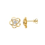 Stud Earrings 750/18 K Yellow Gold with Diamonds 0.16 ct H/si, Flower