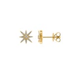 Clous d'oreilles or jaune 750/18 ct avec diamants 0.17 ct H/si, Étoiles