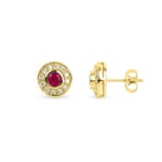 Clous d'oreilles or jaune 750/18 ct avec diamants 0.24 ct H/si et rubis