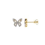 Clous d'oreilles or jaune 750/18 ct avec diamants 0.25 ct H/si, Papillons