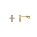 Stud Earrings 750/18 K Yellow Gold with Diamonds 0.35 ct H/si, Cross