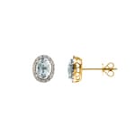 Ohrstecker 750/18 K Gelbgold mit grünem Amethyst oval und Diamanten 0.10 ct H/si